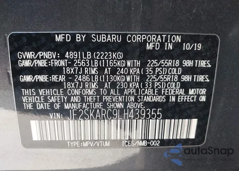 2020 Subaru Forester Sport z USA, uszkodzony, nr VIN JF2SKARC9LH439355
